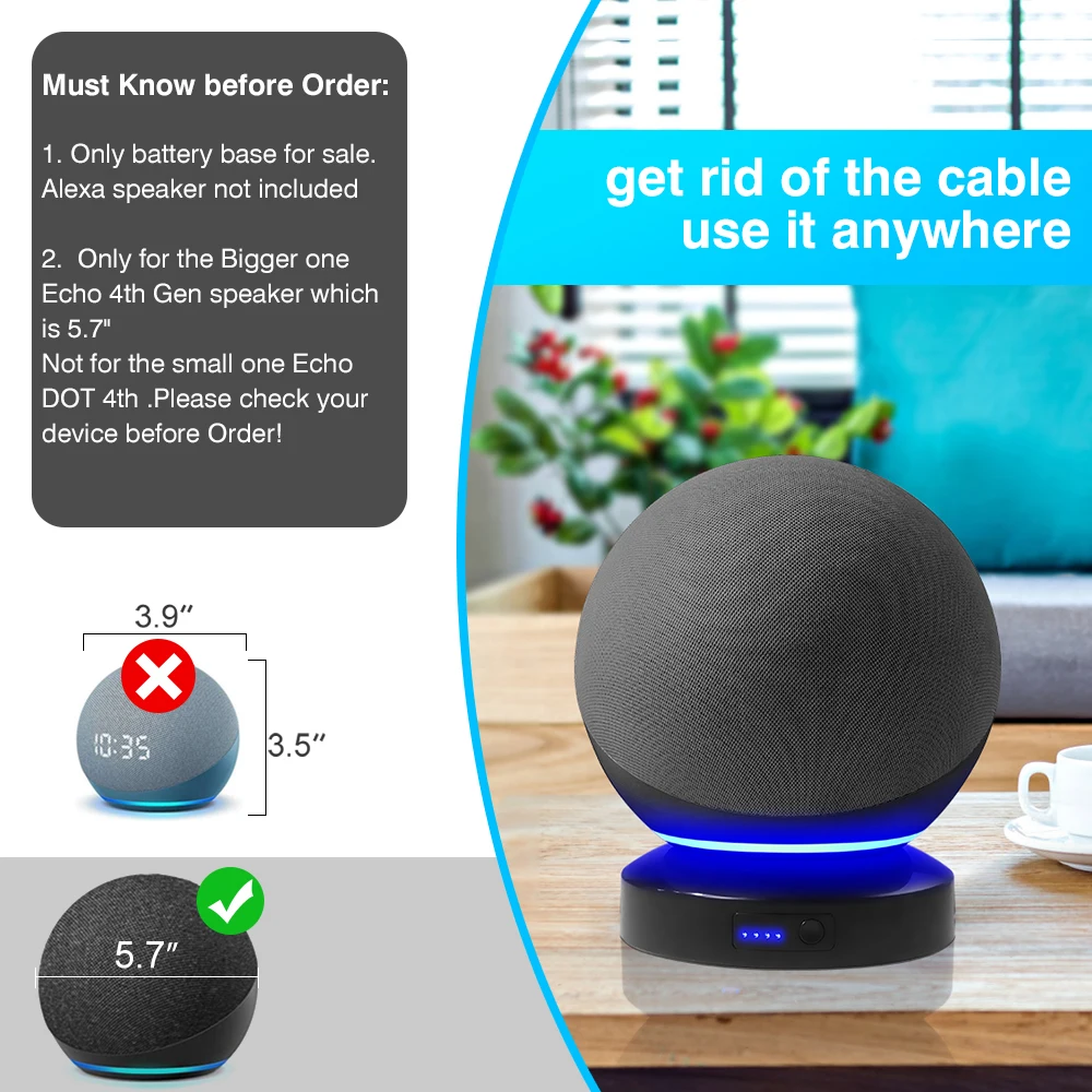 База аккумуляторная для Echo 4-го поколения 7800 мАч портативное беспроводное