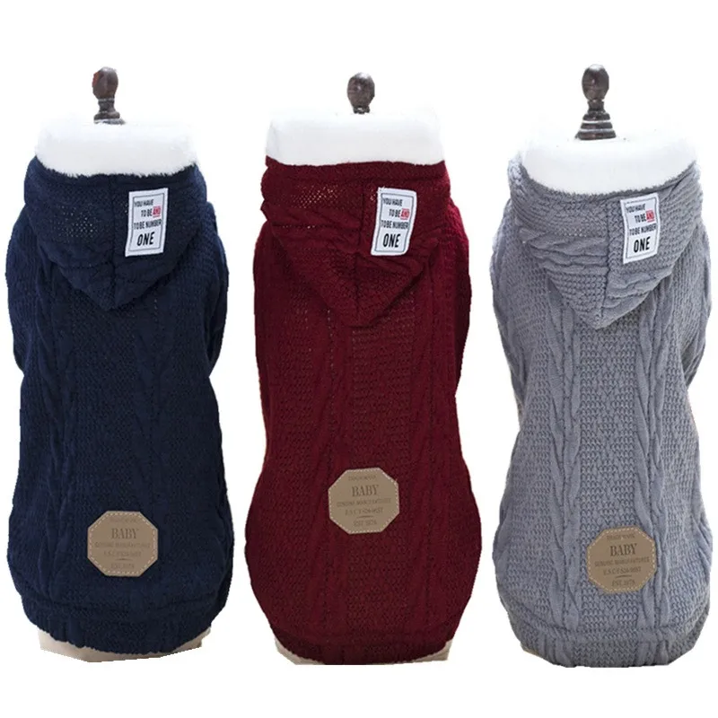 

Свитер для домашних животных, Вязаная толстовка, толстое хлопковое пальто для кошек и щенков, куртки, спортивный стиль, щенок, с капюшоном, теплые аксессуары для одежды