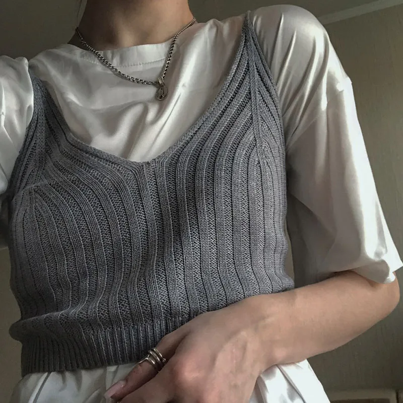 

Women's Top Fashion Knitted Crop Tops Cotton Tank Crop Tops Lingerie Underwear Streetwear mujer Vest Cropped Tee Camisole