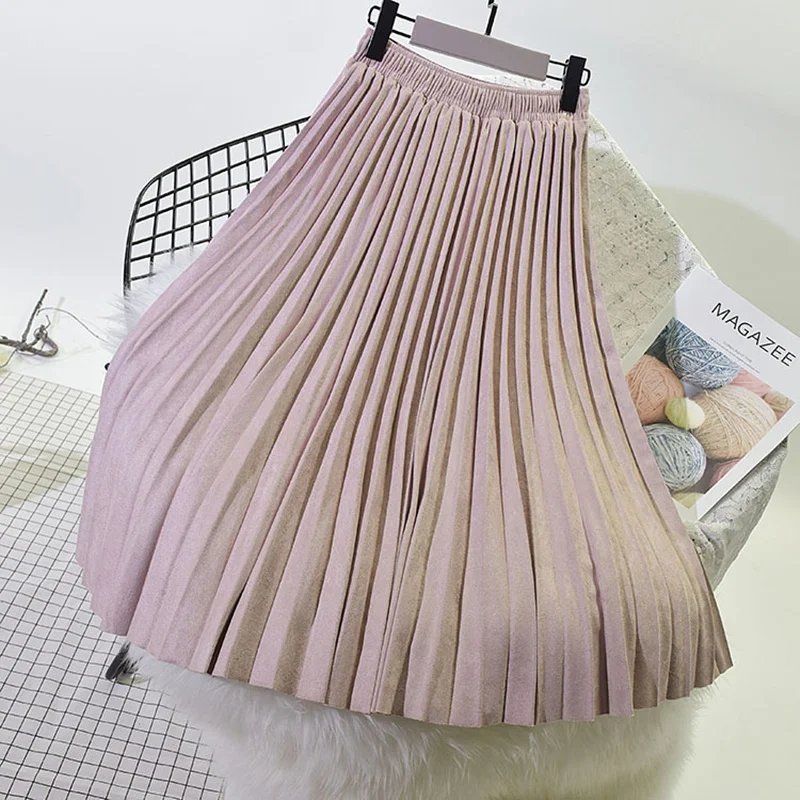 

REALEFT 2020 Autumn Winter Two Layer Women Suede Skirt Long Pleated Skirts Womens Saias Midi Faldas Women Vintage Tulle Skirt