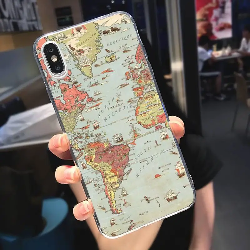 

World Map Travel pattern Phone Case Transparent soft For iphone 5 5s 5c se 6 6s 7 8 11 12 plus mini x xs xr pro max