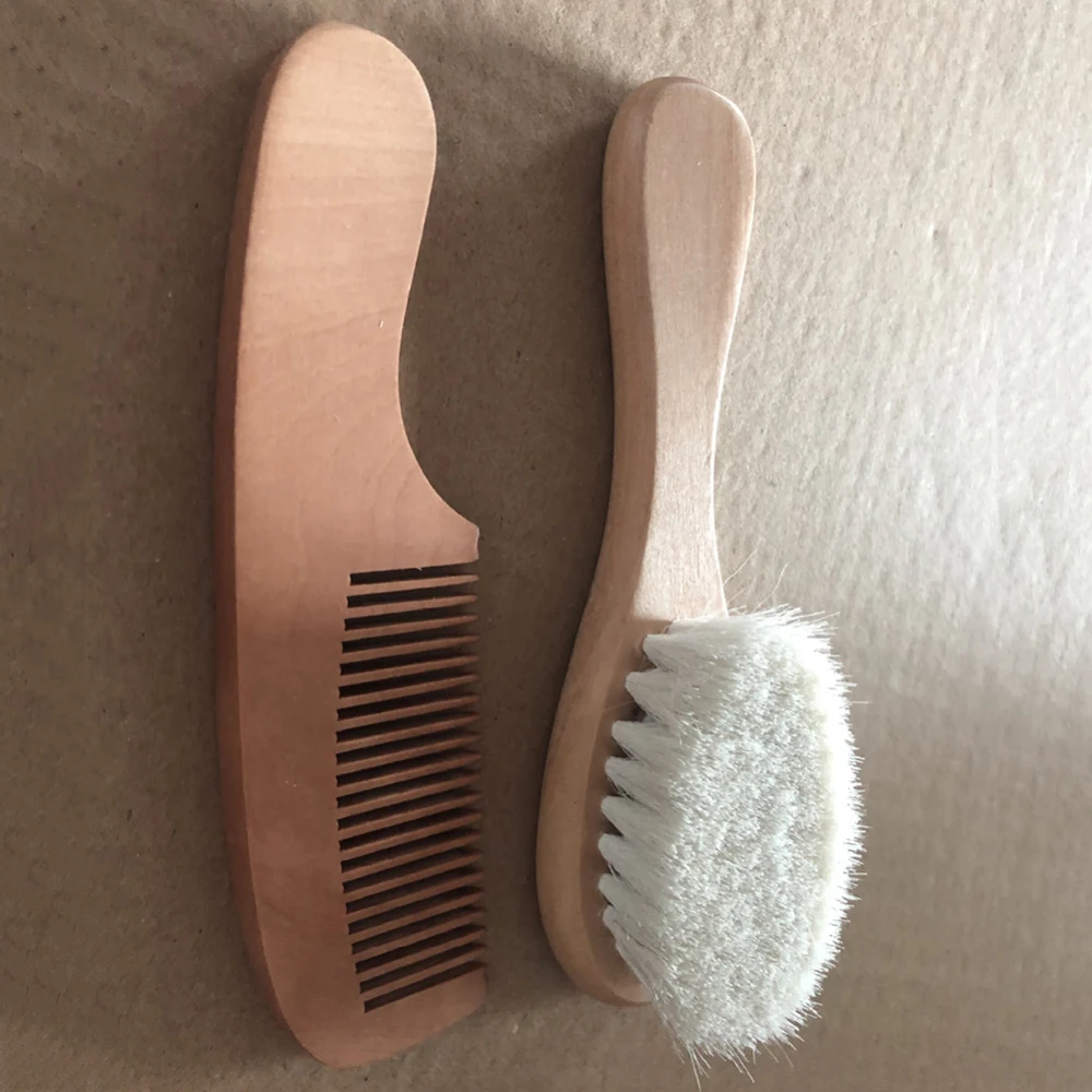 

Natural Wool Baby Wooden Brush Comb Newborn Hair Brush Infant Head Massager Pet supplies