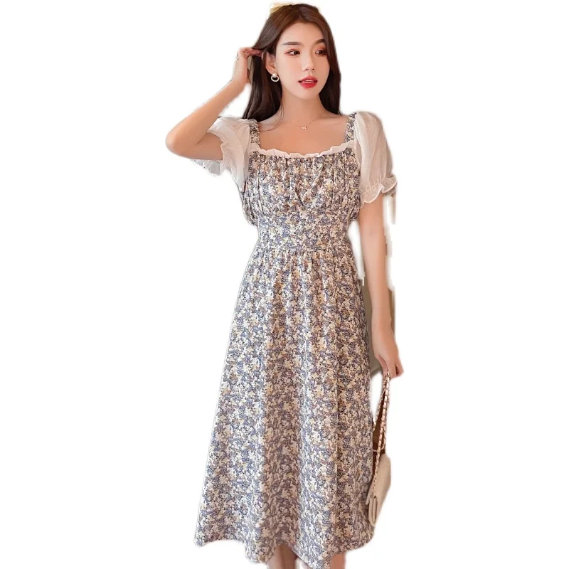 

Make summer new temperament show thin waist receive hubble-bubble sleeve in long collar broken beautiful dress