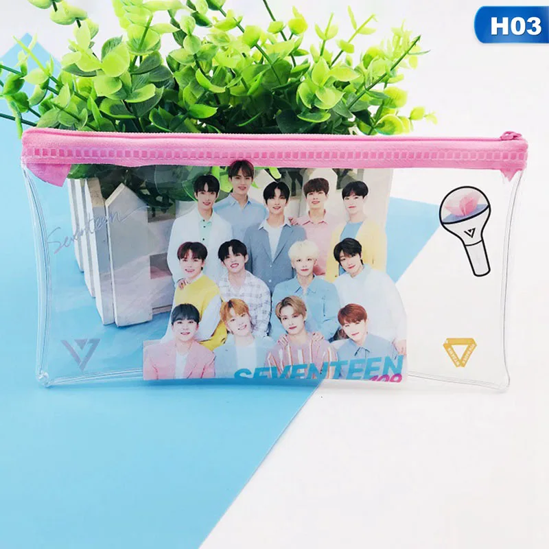 H03 Kpop BLACKPINK GOT7 TWICE TXT SEVENTEEN прозрачная сумка для хранения розовый пенал размер 19,5*10*2 см горячая распродажа - Цвет: H03