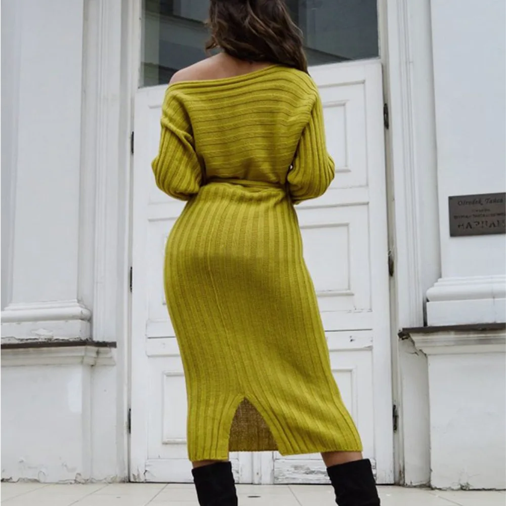 Женское трикотажное платье-свитер облегающее платье до середины икры с