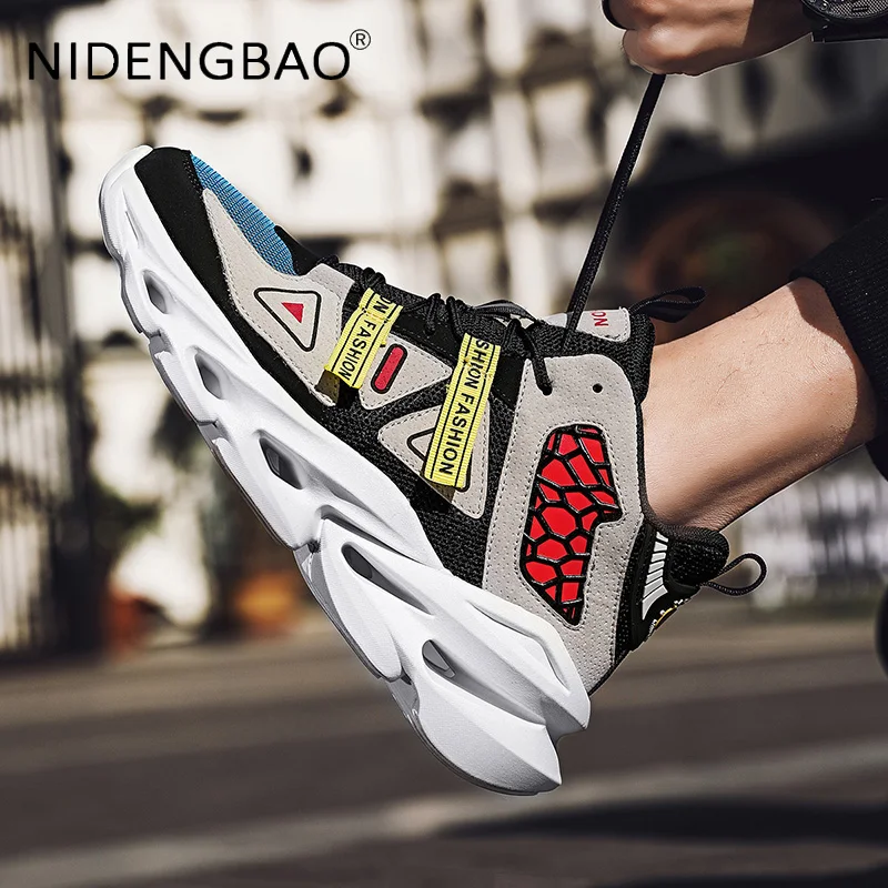 Mens Sneakers High Top Trendy Mesh Breathable Damping Walking Jogging Running Sports Shoes Male Casual Trainers Tenis Masculino