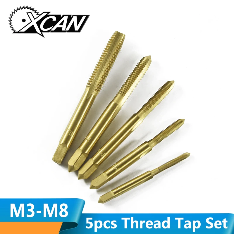 XCAN 5 шт. M3 M4 M5 M6 M8 титановое покрытие метрический резьбовой кран Набор HSS 6542 резьбовое отверстие кран сверлильный станок кран