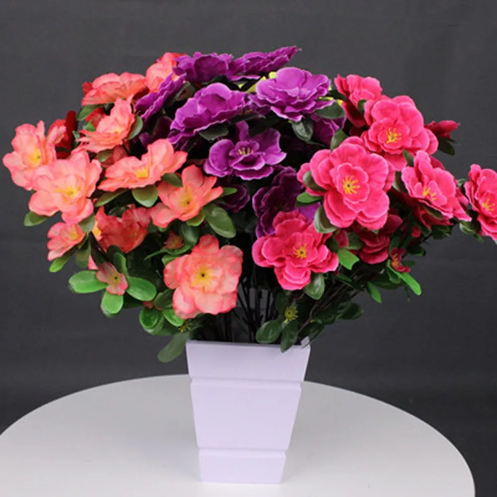 

Artificial Flower Simulation Red Azalea Flowers Bushes Bouquet Silk Plastic Fake Flowers For Wedding Home Garden Decoration