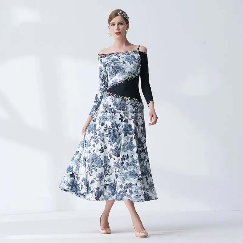 

The new National standard modern dance clothing big pendulum dress practice clothing ballroom dancing Waltz-M-19368