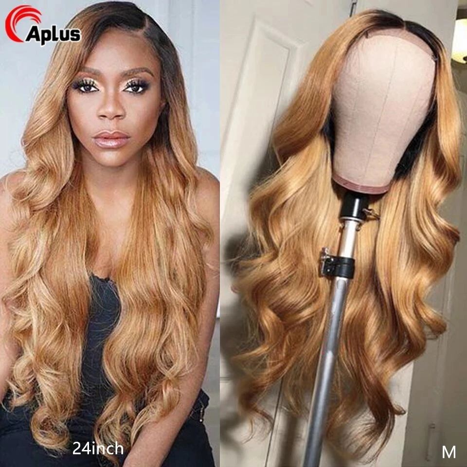 13x4 Омбре медово светлый кружевной передний парик волнистые человеческие волосы