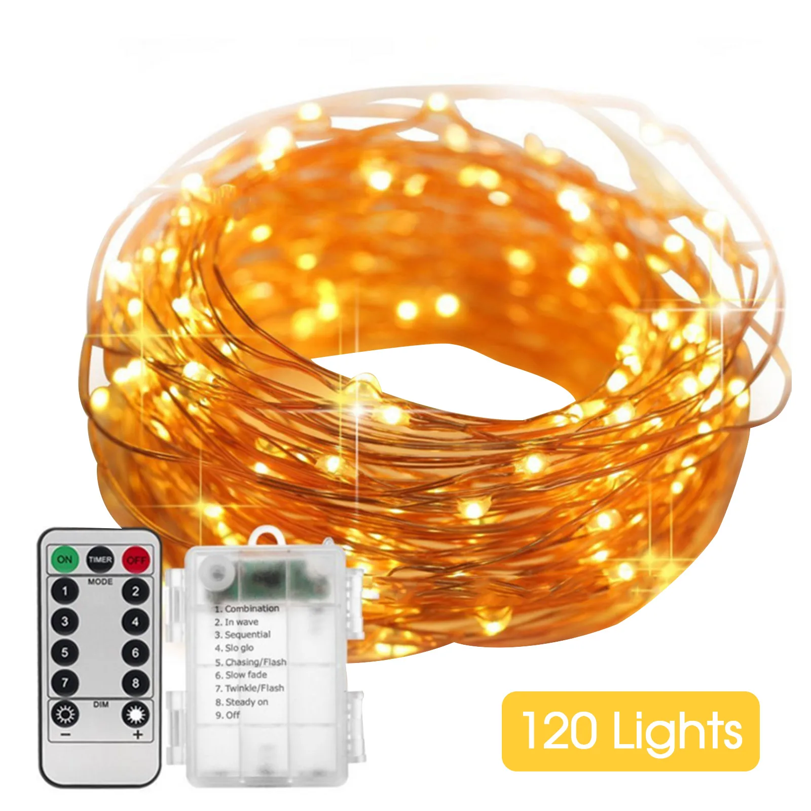 

120 LED Fairy String Lights Battery Powered Waterproof Copper Wire Lamp Decorative For Outdoor Indoor Home Bedroom Party Wedding