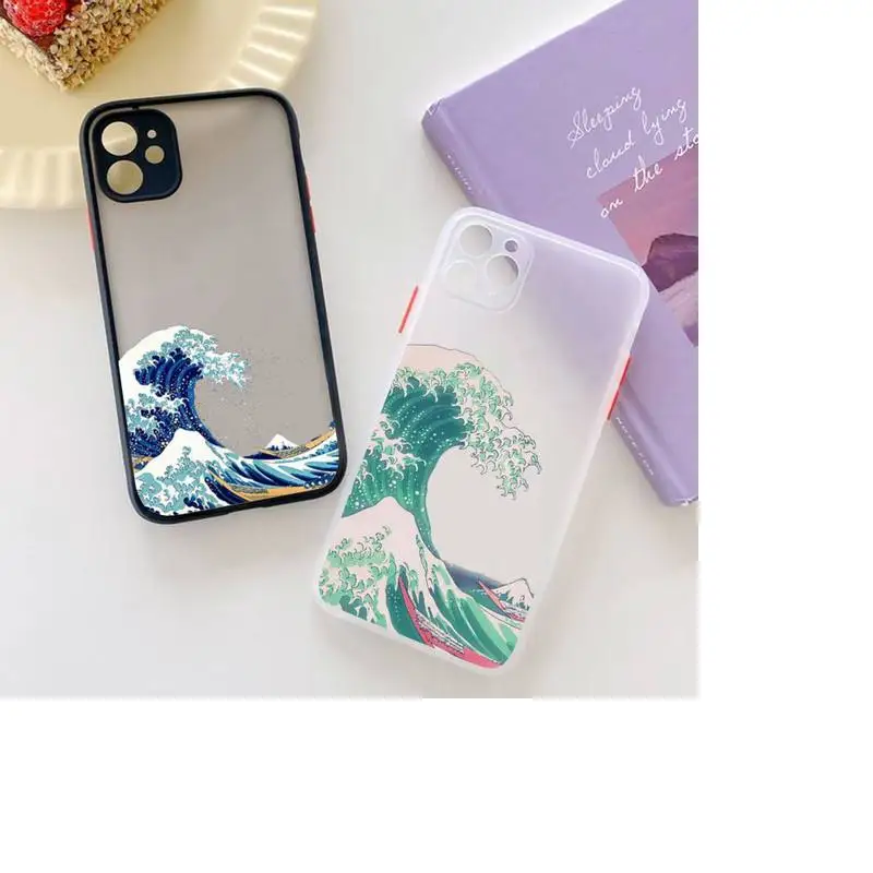 

Wave Art Japanese Green Illust Phone Case Clear matte transparent For white iPhone 7 8 x xs xr 11 12 pro plus max mini Funda