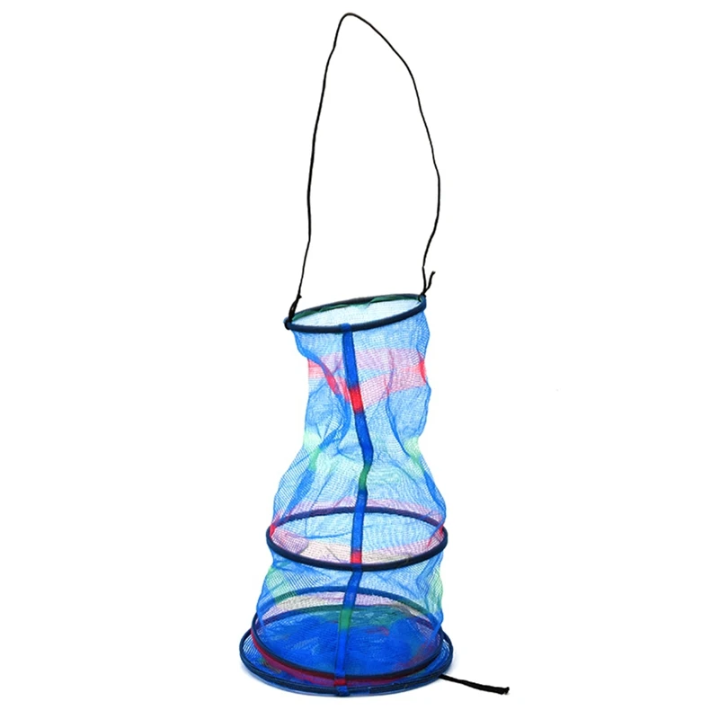 

Dropship-Foldable 3 Layers Nylon Color Fishing Net Outdoor Hanging Fishing Cage Container Mini Fish Basket with Drawstring