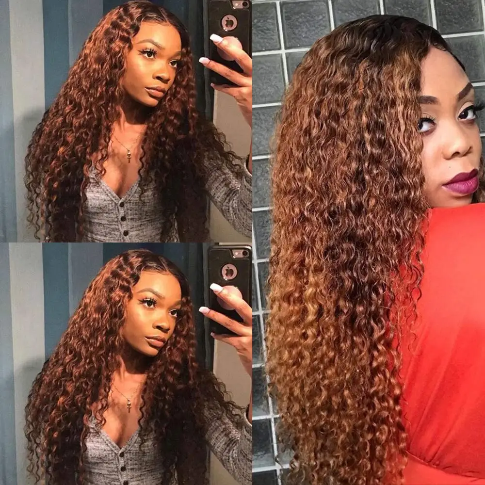 

DQ Long Afro Kinky Curly Synthetic Lace Front Wig Women Heat Resistant Fiber Cosplay Wig Ombre Brown Red Black Wig Middle Part