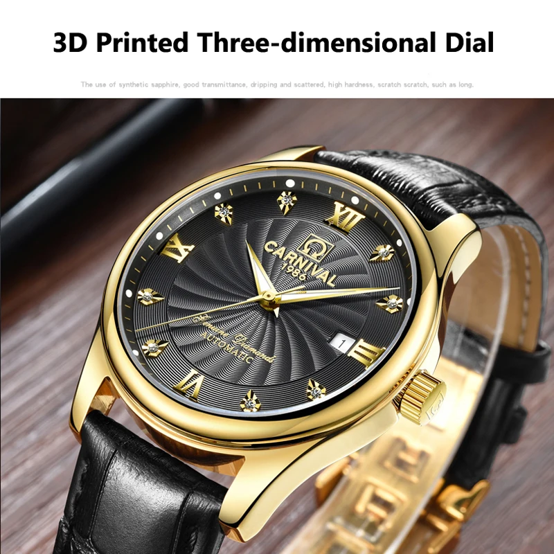 CARNIVAL Automatic Mechanical Watch Men Business Mens Watches Stainless Steel Waterproof Date Watches Relogio Masculino New enlarge
