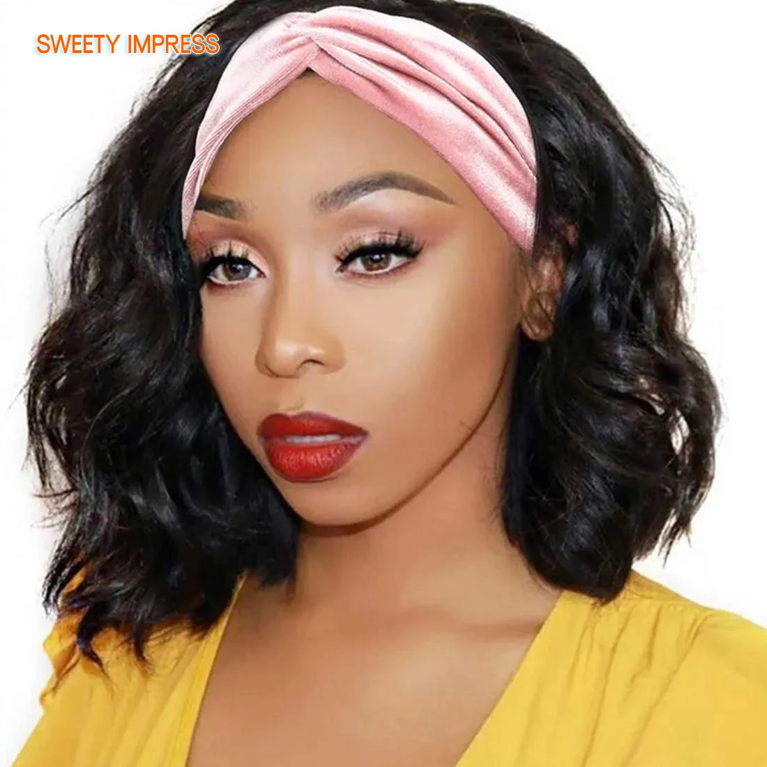 

Short Headband Body Wave Wig Human Hair Wigs 10-16inch Brazilian Body Wave Bob Wig Glueless Wavy Headwrap Wig Natural Color Hair