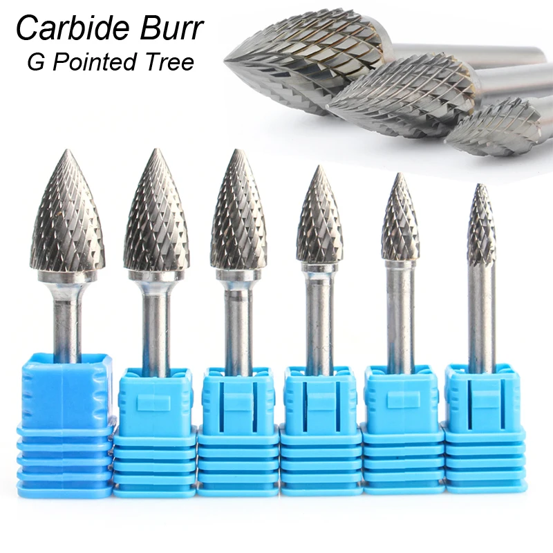 

Pointed Tree G 6mm 1/4" Shank Style Mould Carving Grinding Tools Cut Tungsten Carbide Rotary File Bits Burr Milling Cutter Metal