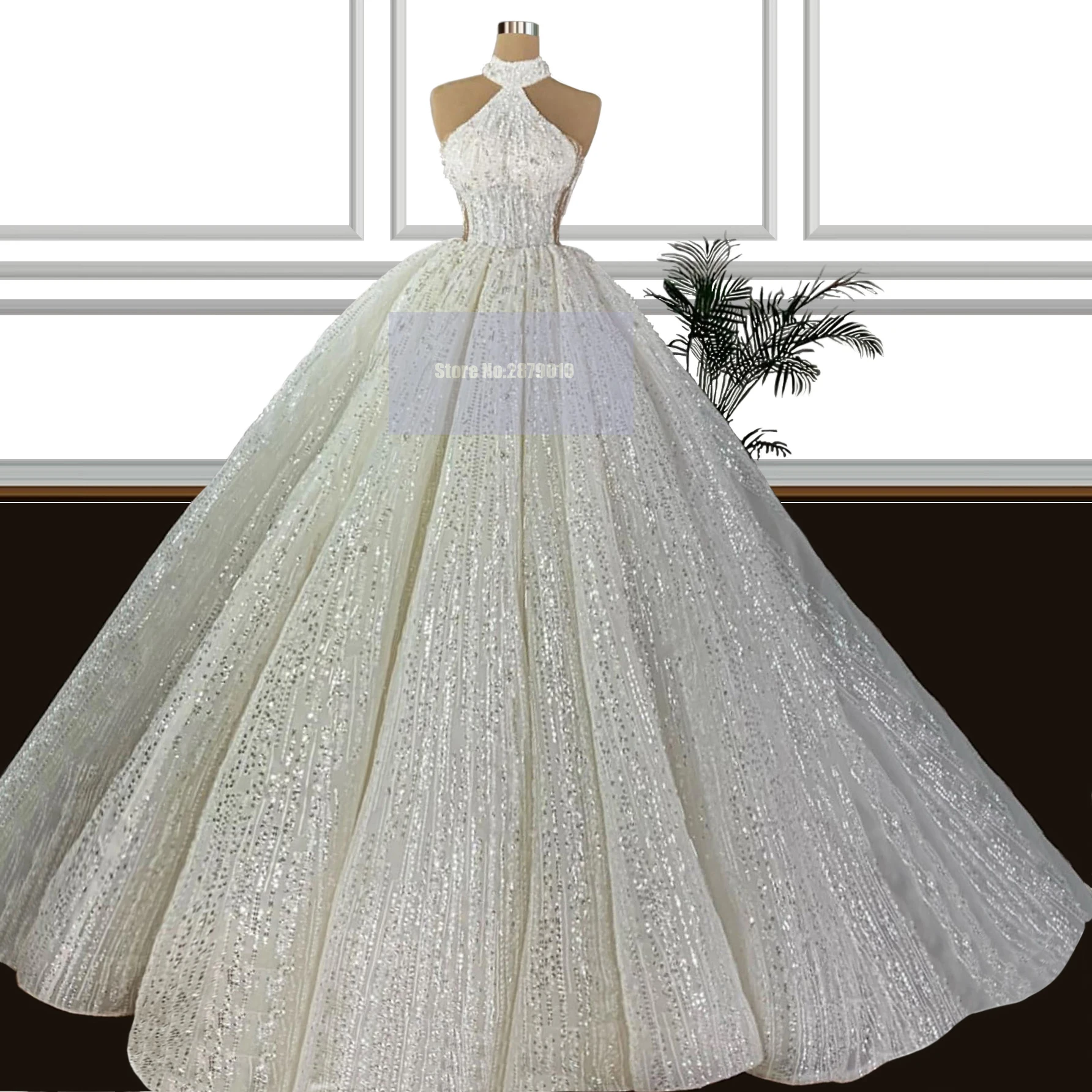 

Sparkly Halter Luxury African Wedding Dress Sequined Beaded Ball Gown Floor-Length Vintage Wedding Gowns Bridal Gowns 2020 Dubai