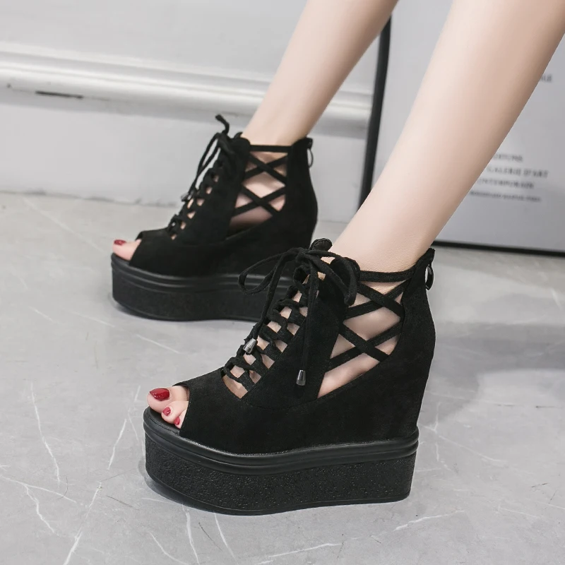 

Босоножки женские на высоком каблуке, сандалии с вырезами на толстой подошве, пикантные водонепроницаемые туфли с открытым носком на платф...