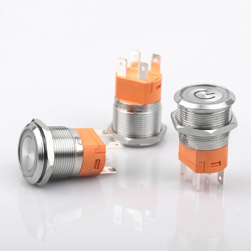 Мощный водонепроницаемый IP67 кнопочный переключатель со светодиодом 22 мм 15 А 12 В 24