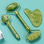 Ролик для массажа лица Guasha с двойными насадками, натуральный Нефритовый камень, подтяжка лица, расслабление тела, похудение, красота, шея, тонкий подтягивающий
