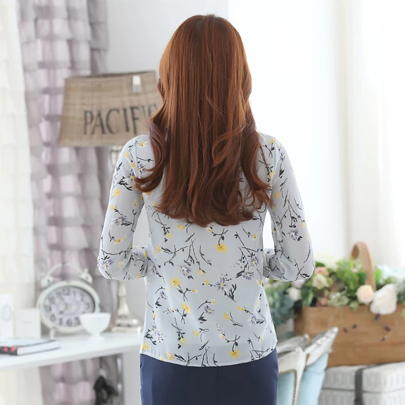 Блузка женская с цветочным принтом Модный Топ длинным рукавом шифоновая рубашка