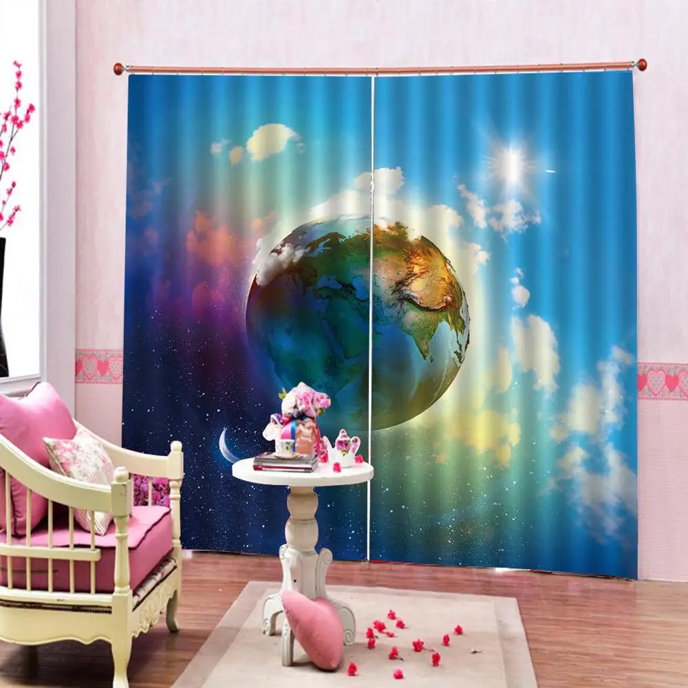 

Color Earth Curtains Majestic Galaxy Outer Space View Universe with Planet Earth Stars Astral Theme Window Drapes Indoor Decor