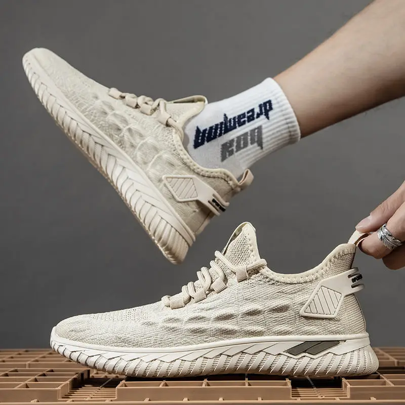 

Summer Trend Style Men's Casual Shoes New Fashion Breathable Mesh Light Personality Sneakers Flying Weaving Tenis Masculino