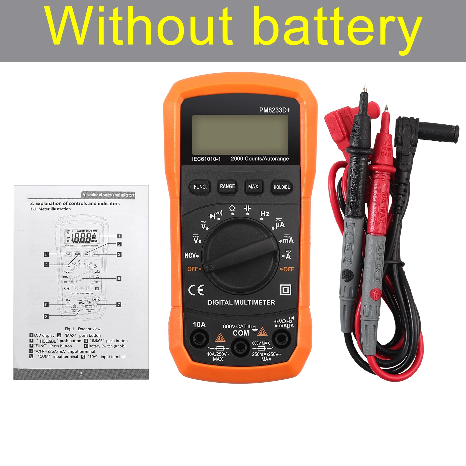 

PROSTER 2000 Counts Digital Multimeter PM8233D Test AC DC Current Voltage Resistance Capacitance NCV Frequency Tester Tool Kit