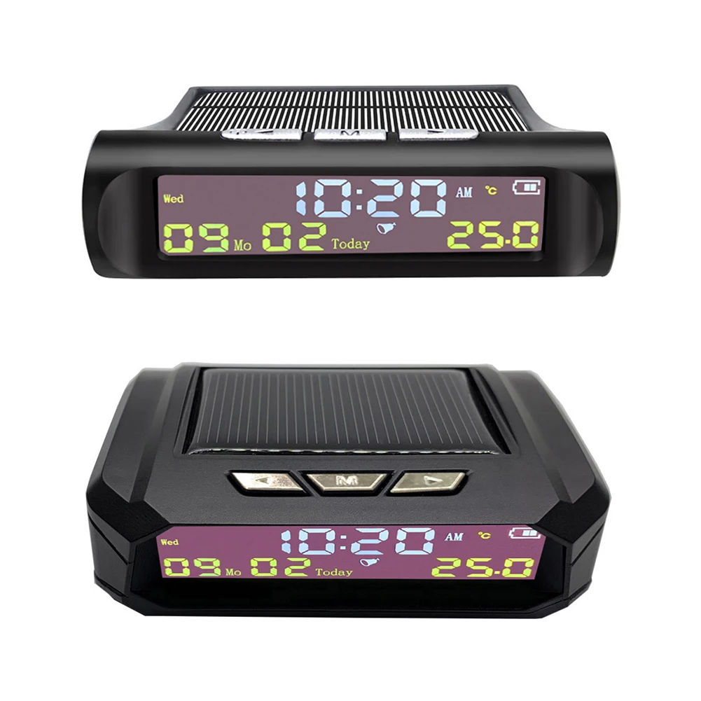 

AN01 AN02 TPMS Look Solar Car Digital Clock with LCD Time Date In-Car Temperature Display Auto Interior Accessories