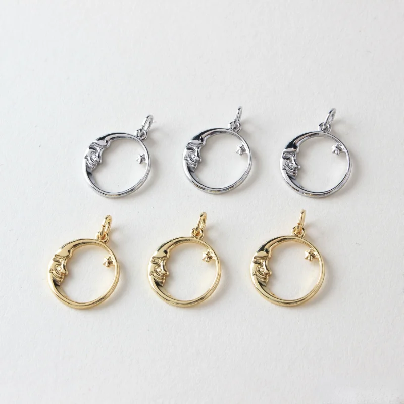 

Небольшой изысканный круглый кулон в виде Луны и звезды с медным покрытием, 18 К, сделай сам, ожерелье, браслет, серьги, материал, аксессуары