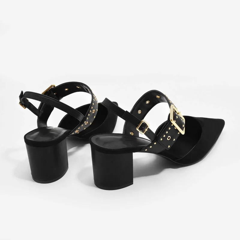 2019 с заклепками женские босоножки не сужающийся к низу каблук острый носок