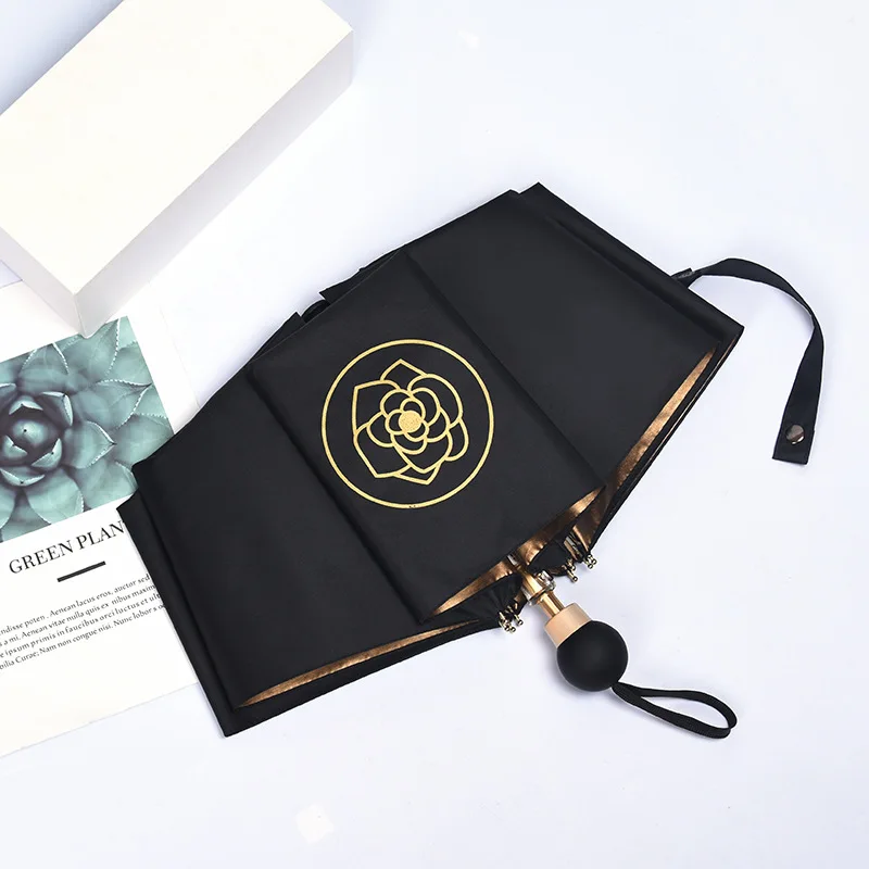 

Classic Camellia Logo 3 Fold Umbrella Rain Women Men Sun Protection Luxury Business Parasol Windproof Female Paraguas Gift