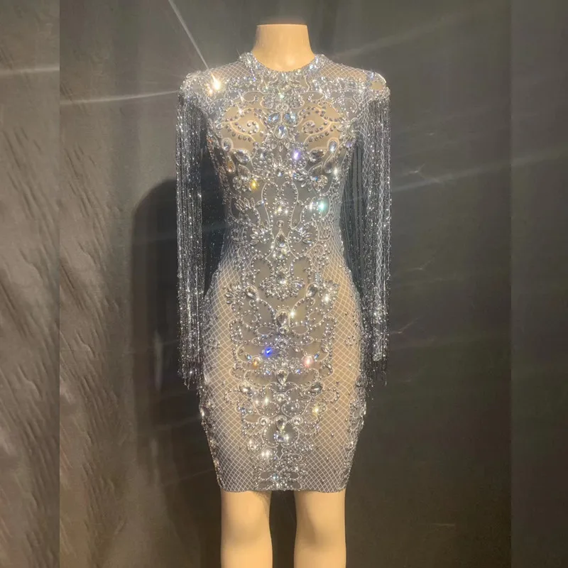 Сетчатое Прозрачное платье с блестящими кристаллами вечерние платья для