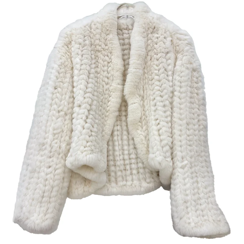 Genuine real natural women's knitted rex rabbit fur coat girl's fashional jacket all-match sweater Cardigan