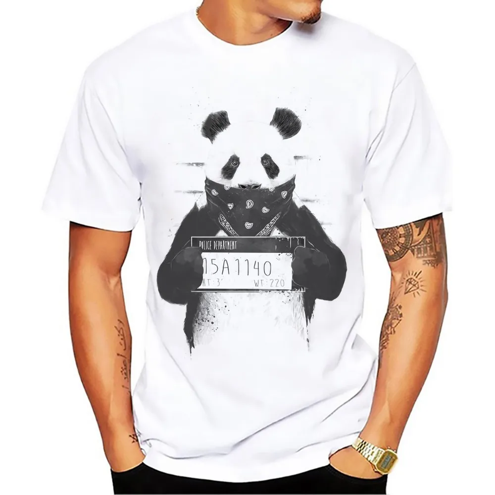 

bad panda be arrested funny tshirt men 2021 summer new white short sleeve casual homme t shirt no glue print
