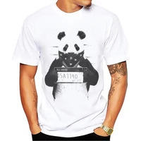bad panda be arrested funny tshirt men 2021 summer new white short sleeve casual homme t shirt no glue print