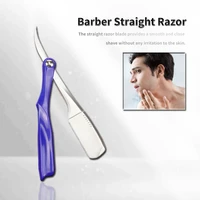 private label wholesale blue barber straight razors knife stainless steel face hair beard remover eyebrow shower razor holder