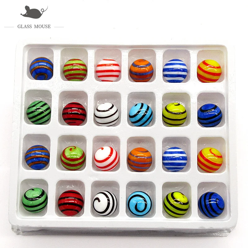 Шарики стеклянные ручной работы 16 мм 24 шт. цветные шарики из муранского стекла