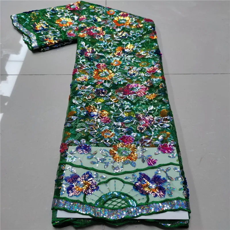

Newest African Lace Fabric With Sequins Embroidery Multicolor High Quality French Tulle Lace Fabric For Nigeria Wedding Party