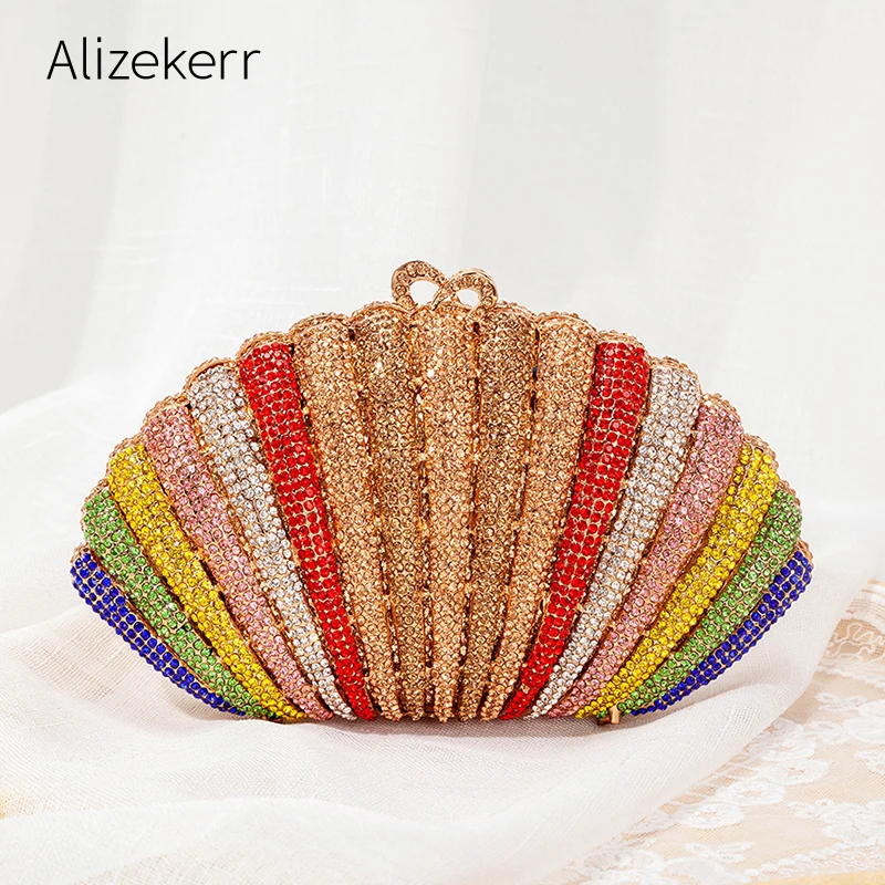 

Женский вечерний клатч с радужной ракушкой и бриллиантами для свадебной вечеринки Стразы кошелек женский Шикарный кошелек высокого качества