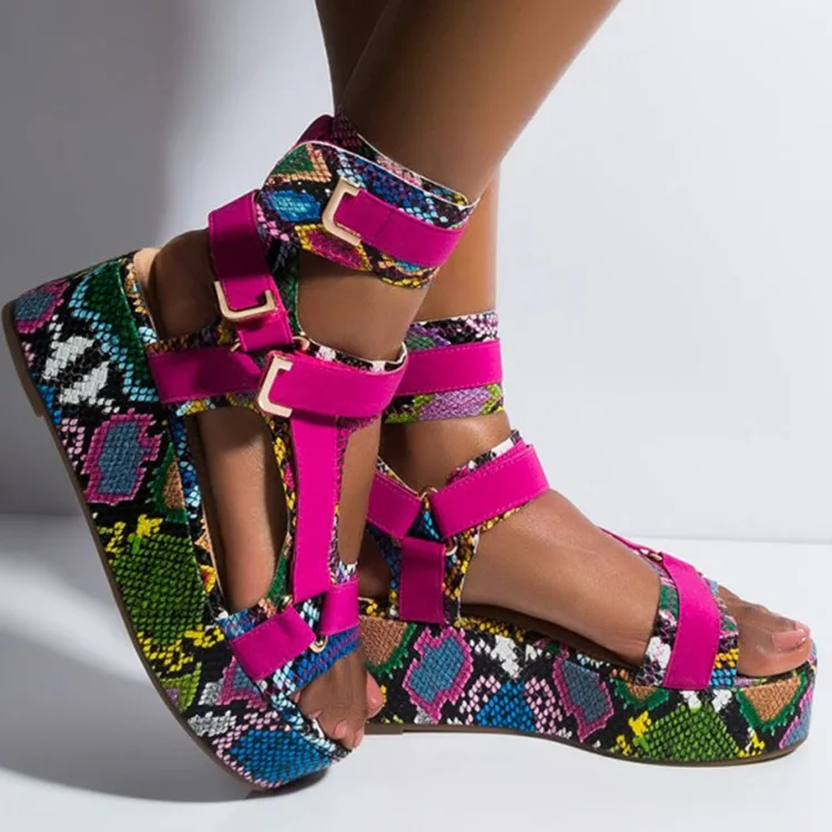

2021New Women's Gladiator Sandals Ladies Flat Platform Colorful Shoes Woman Casual Beach Summer Sandals Big Size 35-43