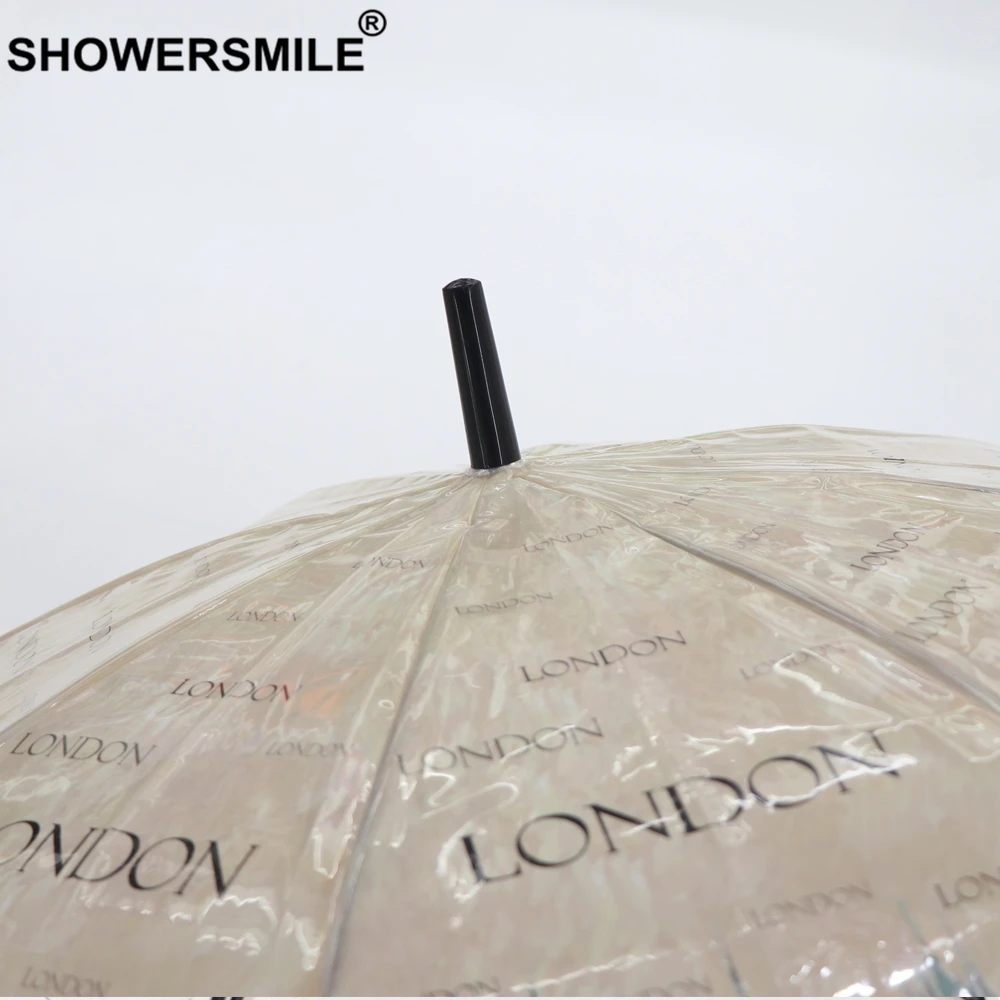 SHOWERSMILE прозрачный зонтик от дождя для женщин с длинной ручкой зонты британский