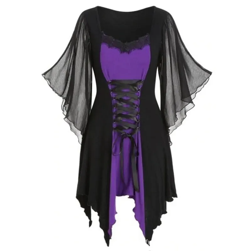 

Sexy Fashion Women Irregular Dress 2020 Autumn Square Neck Flare Sleeve Colorblock Tunic Dress Nightclub Party Dress Vestidos