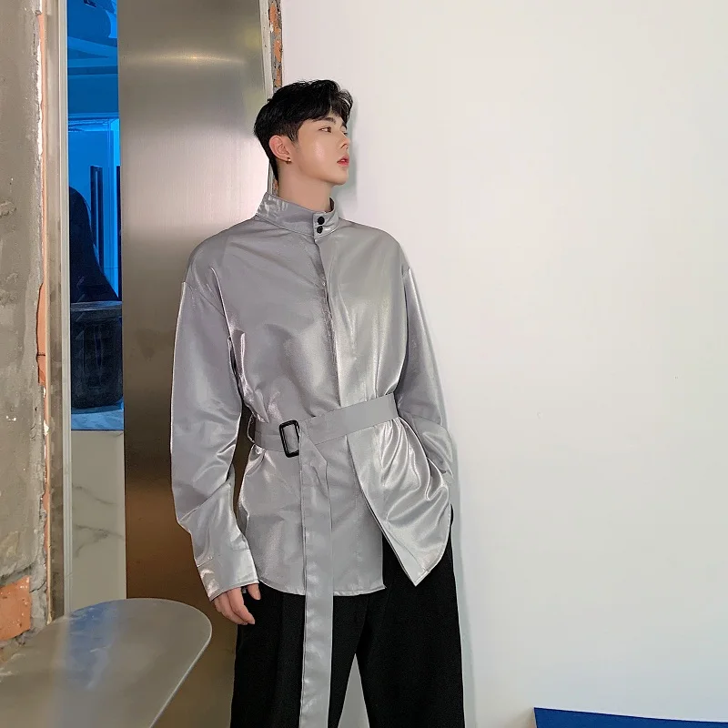 Мужская рубашка с длинным рукавом Повседневная для мужчин и женщин поясом