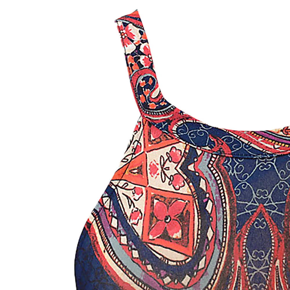 

Women Dress Retro Lace Dresses Halter Neck Boho Print Sleeveless Mini Beachwear Dress Sling Shoulder Sundress Summer Dress #40