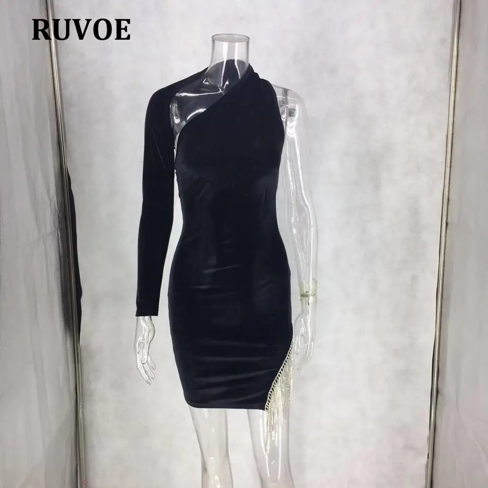 

Tassel Hot Diamond Elastic Bodycon Dress Backless Women 2020 Winter Spring Outfits Night Club Vestidos One Shoulder Long Sleeve