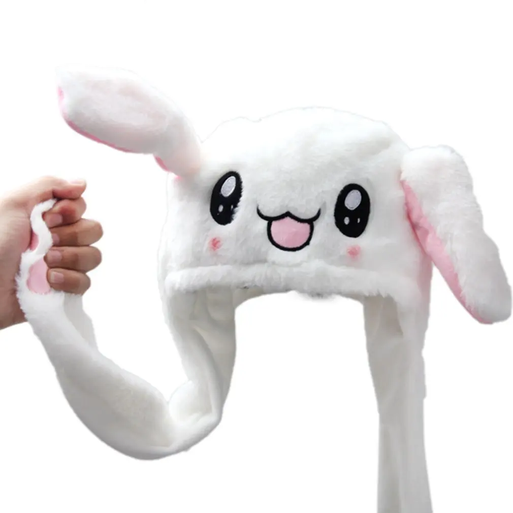 

Plush Moving Rabbit Ears Hat Funny Hand Pinching Airbag Magnet Soft Hat Controllable Long Ears Cute Animal Gift Rabbit Ear Hat