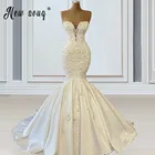 Женское атласное платье с жемчугом, винтажное роскошное свадебное платье с юбкой годе, вышитым бисером и кристаллами, 2021