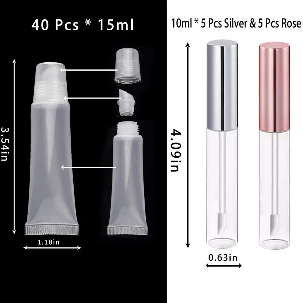 Набор из 50 тюбиков для блеска губ 40 шт. 15 мл Пустые контейнеры и 10 с палочками 5